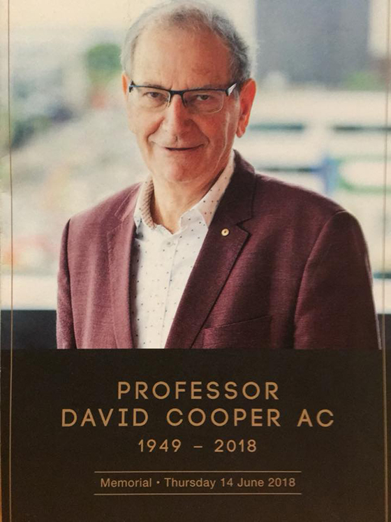 Professor David Cooper Memorial 7 IMAGE: Professor David Cooper AC, 1949-2018